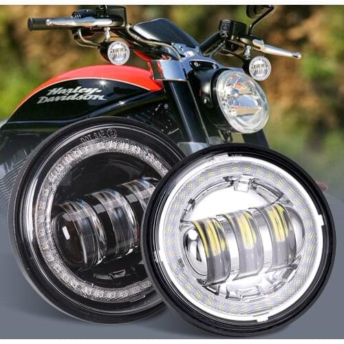 1 Pair 4.5“ Motorcycle Silver Black LED Fog Passing Auxiliary Light for Classic FLHR Road King 4.5Inch LED Fog Light For Harley