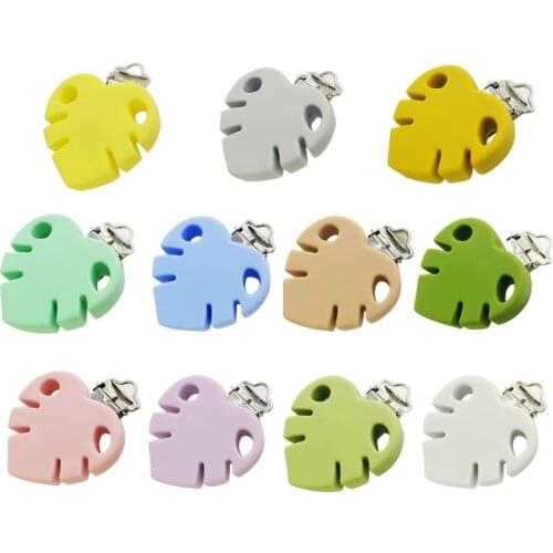 2 Pcs Leaf Shape Pacifier Clips Food Grade Silicone Baby Teether Safety Clasp Holder DIY Nipple Chain Toys Accessories