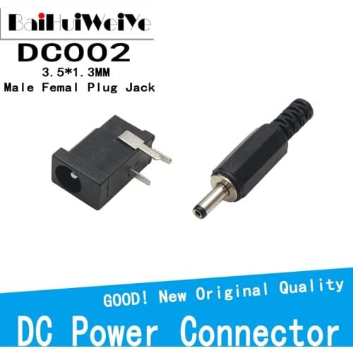 20PCS/LOT 10 Pairs DC002 3.5*1.3MM Male Power Plug Jack CONNECTOR MALE Welding line DC-002 Mini DC Socket Female 3.5x1.3mm