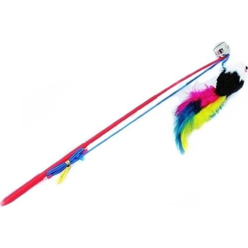 2019 High Quality Plastic Feather Mice Cat Toy Funny Fun Playing Play Toy For Pet Cat Bell The Dangle Faux Mouse Roped Rod
