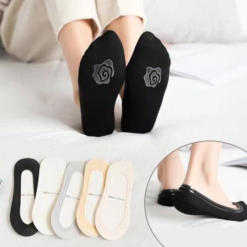 5 Pairs/Lot Women Silicone Non-slip Invisible Socks Summer Candy Solid Color Silicone Cute Thin Ankle Female Slipper Boat Socks