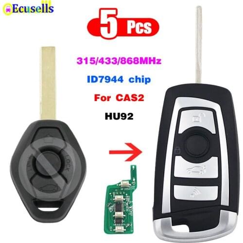 5PCS/LOT Modified flip car Remote key fob 315mhz 433mhz 868mhz with ID7944 chip for BMW CAS2 1 3 5 6 series E93 E60 X5 X3 HU92