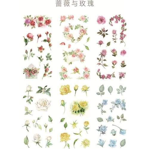 6 Sheets/Set Beautiful Rose Flowers Decorative Sticker Scrapbooking DIY Craft Stickers Stationery