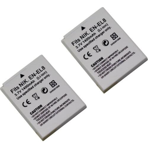 2Pcs Replacement 1400mAh EN-EL8 Digital Battery For Nikon Coolpix S52 S51c S51 S50c S50 S2 S1 P2 S7 S7c S8 S5 Camera Bateria