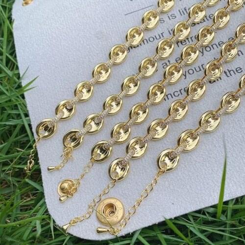 3PCS, Punk Coffee Beads Link Bacelets & Bangles for Women Jewelry Fashion Gold Color CZ Pave Bangles Pulseiras Bijoux