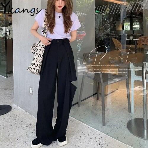 Hollow Out High Street Casual Straight Wide Leg Button Pants Female Y2k Baggy Gothic Aesthetic Harajuku Joggers Women Trousers
