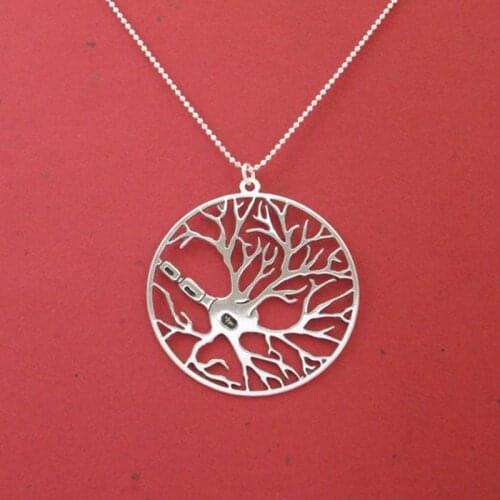 Brain cell Neuron in a circle necklace- psychology necklace- biology jewelry Plate Gold Silver Rose Gold