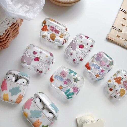 For AirPods Case Cute Cartoon Bear rabbit Pattern Earphone Cases For Apple Airpods 2 3 pro Funny hard pc Protect Cover funda