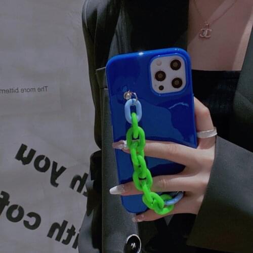 Blue Green Bracelet Chain Wrist Case For iPhone 11 12 Pro Max X XR XS 7 8 Plus SE2 Case Personality Soft Glossy TPU Back Cover