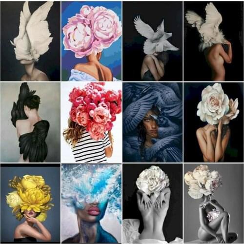 Flower Woman Picture By Number DIY Kits Acrylic Paint Drawing Figure Canvas With Framed Painting Coloring By Numbers Decoration