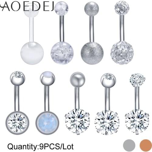5-9PCS/Set 14G Stainless Steel Belly Button Rings Cubic Zirconia Navel Piercing for Women Double Round Sexy Nombril Piercings