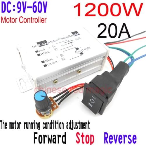Motor running condition adjustment Forward Stop Reverse 1200W 20A DC Motor controller 9v12v24v36v48v60v pwm brushless bldc
