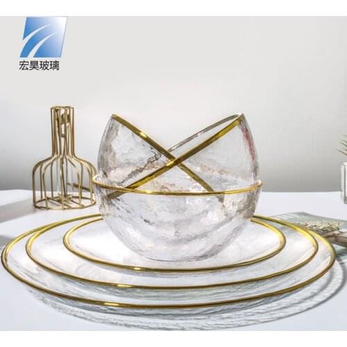 Creative Phnom Penh glass bowl dish set household transparent fruit salad bowl restaurant steak plate plate wholesale