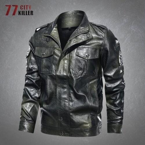 Fashion New Leather Jacket Men Casual Motorcycle Washed PU Coats Male Autumn Multi-Pockets Quality Military Bomber Mens Jackets