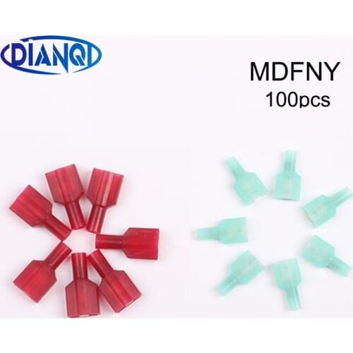 MDFNY1-250 MDFNY2-250 NYLON brass Male Insulated Spade joint Cable Wire Connector 100PCS 0.5-1.5mm2 22-16AWG MDFNY