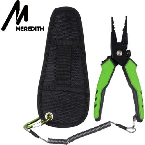 MEREDITH Fishing Aluminum Fishing Pliers Hook Remover Braid Line Cutting and Split Ring with Coiled Lanyard and Sheath