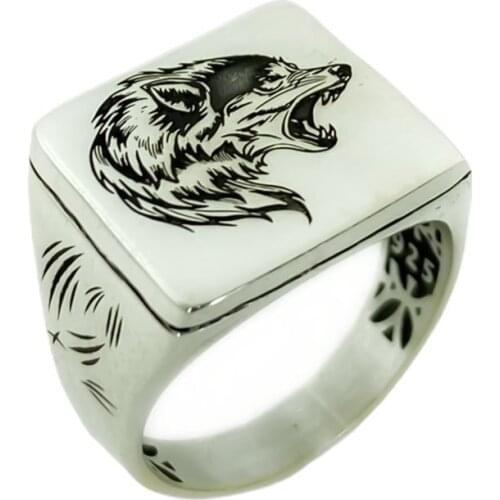 Wolf Head Embroidered Clawed 925 Silver Men 'S Ring