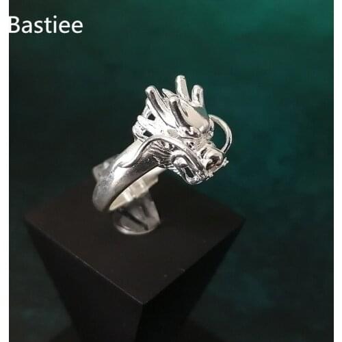 Bastiee 999 Sterling Silver Dragon Men Ring Hmong Handmade Vintage Adjustable Rings Luxury Jewelry Ethnic Jewellery bague homme