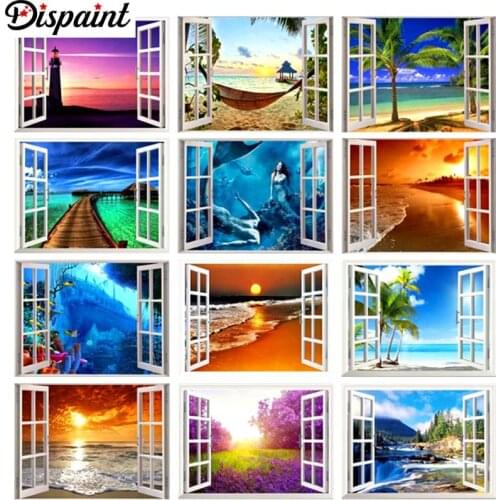 Dispaint Full Square/Round Drill 5D DIY Diamond Painting "Window sea view" 3D Embroidery Cross Stitch 5D Home Decor Gift