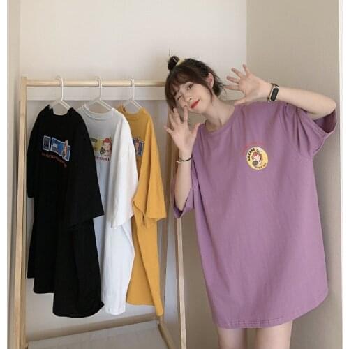 2021 summer new round neck cartoon print cute short-sleeved T-shirt top loose and thin T-shirt college style