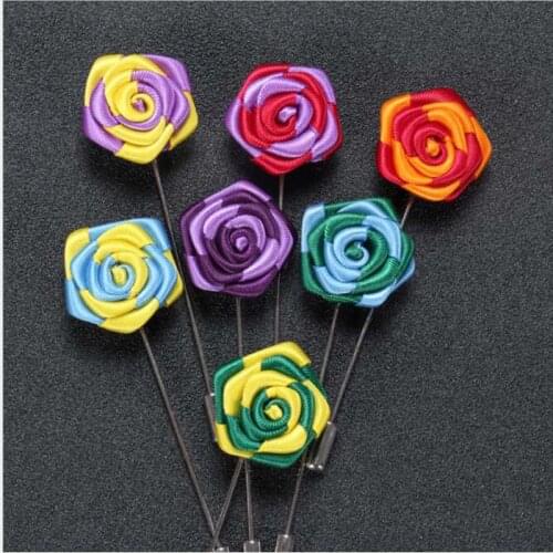 New Colorful Best Man Groom Boutonniere Cloth Satin Rose Flower men buttonhole Wedding Party Prom Man Suit Corsage Pin Brooch