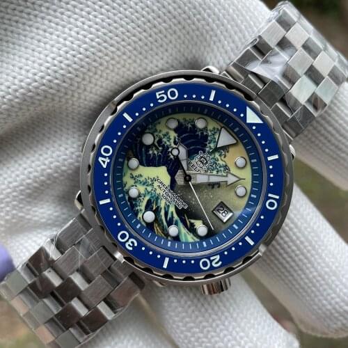 New Color SD1975J STEELDIVE Design Diver Watch Tuna Kanagawa Luminous Dial 30Bar Waterproof Mens Japan NH35 Mechanical Watches