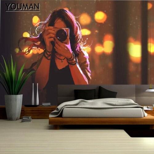 Desktop Wallpaper Hd Girls Wallpaper Hand Drawn Woman Holding a Photo Camera Feature Wallpaper Kids Bedroom Decor Room Murals