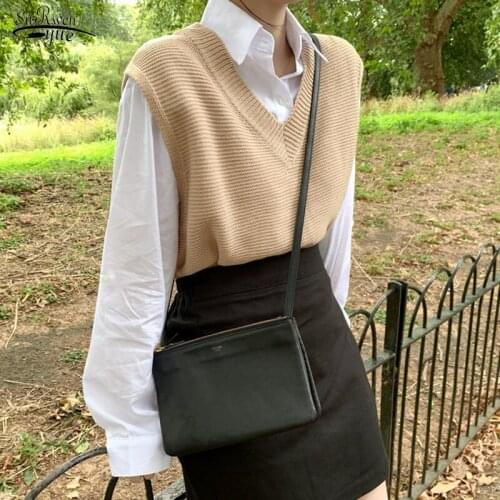 Solid Loose Sweater Spring Autumn Women Vest Knitted Vest V Neck Joker Knitted Vest Women Vests Winter Outerwear Plus Size 10974