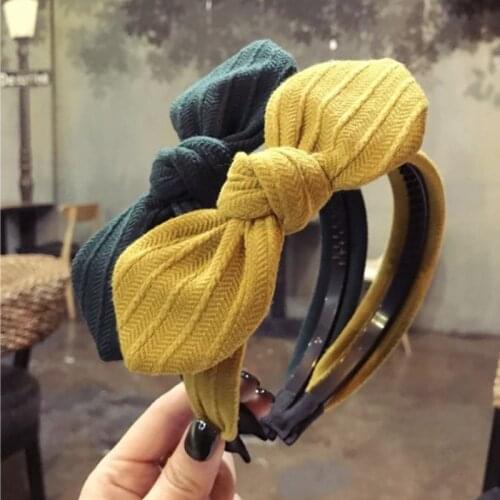 Korean Wide Edge Knitting Rabbit Ear High Grade Wool Girls Hair Bands Fashion Bow knot Womens Head Bands Hair Accessories