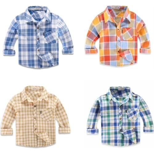 New Baby Boys Girls Shirts Classic Plaid Striped Style Childrens Shirt with Pocket Tops For 1-10 Years Old Kids Boy Wear Gifts