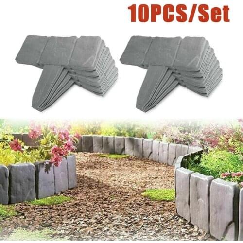 10PCS Garden Fence Border Folding Landscape Gray Orange Flower Fence-Path Garden Edging Lawn Imitation Stone Fence Grounding