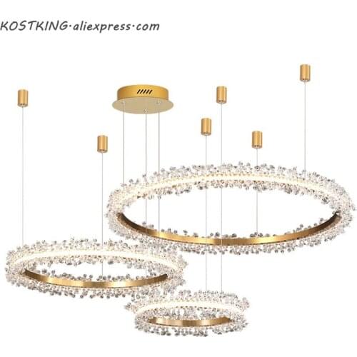 Modern crystal chandelier lighting for living room gold ring combination led chandeliers home decoration lustre cristal lamps A