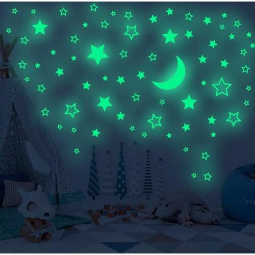 Luminous Wall Stickers for Kids Room Vinyl Stars Moon Cartoon Fluorescent PVC Home Decor Decoration Glow in the Dark Sticker
