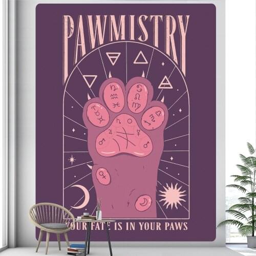 Tarot card cat paw psychedelic scene home decoration art tapestry hippie bohemian decoration bedroom bed sheet tapestry