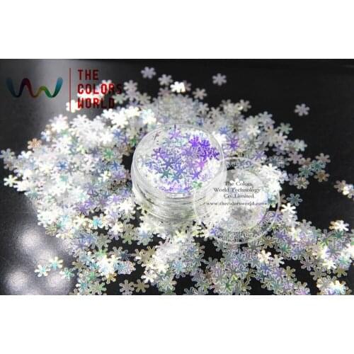 TCR6321A White with blue light shinning colors glitter Snowflake shapes 6MM size amazing sparkles for Nail Art and DIY supplies