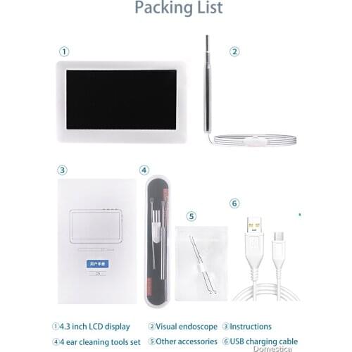 Smart Wifi With Screen Otoscope HD Visual Ear Pick Luminous Ear Pick 4.3-Inch Display High-Capacity Screen Endoscope 1280X720