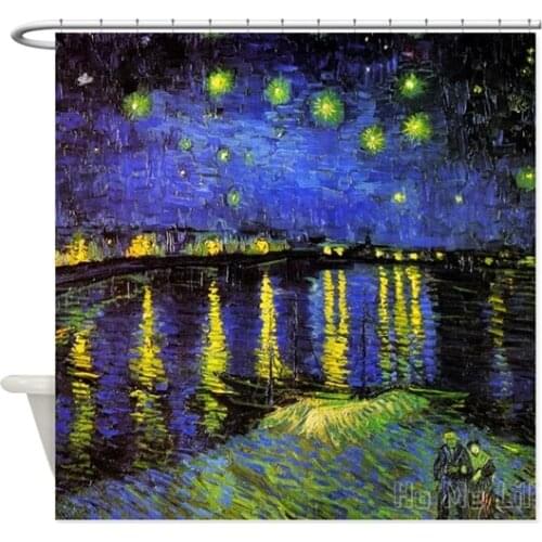 Van Gogh Starry Night Over The Rhone Design Waterproof Shower Curtain Bathroom Accessories