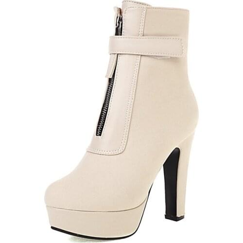 YMECHIC 12cm Extremely High Heels Women Ankle Boots Mid-zipper 2021 Fall Winter Platform Botas Lady Size 45 Shoes Black Apricot