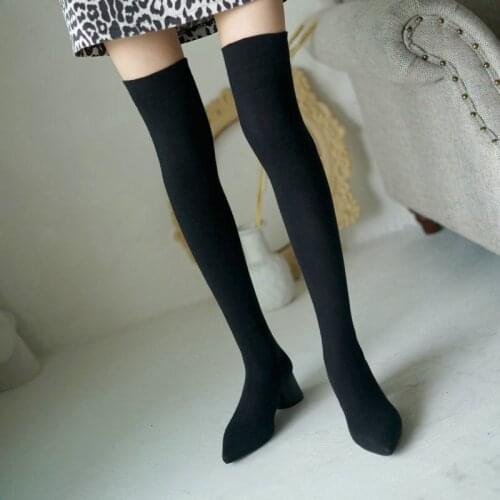 Sexy Lady Over the Knee Boots Pointy Toe Heels Stockings Boots High Stretch Slim-fit Thigh-high Boots High Heeled Ladies Shoes