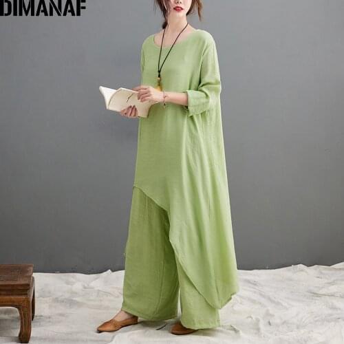 DIMANAF Women Two Piece Set Suit Casual Home Wear Lady Tops Shirts Long Sleeve Loose Pants Oversized Solid Summer 2021Oversize