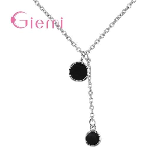 Top Quality Delicate Fashionable 925 Sterling Silver Two Black Coin Pendant Necklace For Women Girl Anniversary Gift