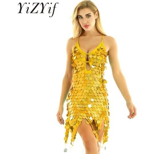 Womens Latin Dress Sequins Shiny Glitter Haltered V-Neck Backless Dance Dress Latin rumba Salsa Tango Cha Cha Jazz Dance Costume
