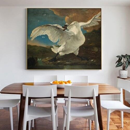 Famous Painting The Threatened Swan by Jan Asselijn, Posters and Prints Wall Art Canvas Painting for Living Room Home Decoration
