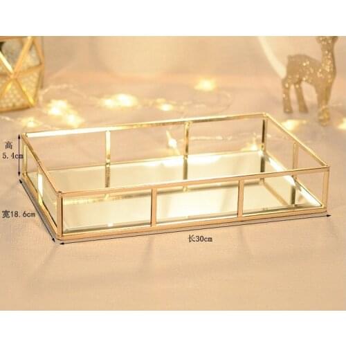 Gold Glass Storage Trays Nordic Bathroom Makeup Sundries Serving Dessert Plate Metal Decorative Tray