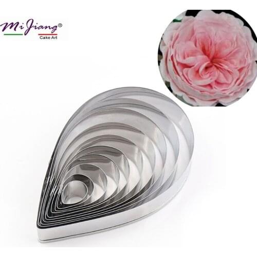 10pcs/set Stainless Steel Water Drop Rose Flower Cake Cutter Slicers Set Fondant Cake Decorating Tools Kitchen Accessories A428