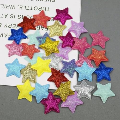 100Pcs 3.6cm Glitter Stars Padded Appliques DIY Craft Supplies Kids Hair Accessories Sewing Materials Garment Pentagram Patches