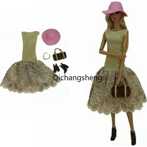 11.5" Doll Clothes Hat Necklace Handbag Shoes Dress for Barbie Clothes Princess Outfits Party Gown 1/6 BJD Accessories Toys Gift