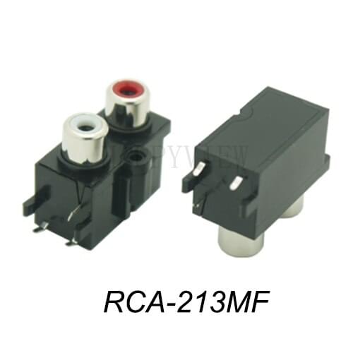 2PCS/PACK) Red+White 2colors RCA jack connector female 180degree Stereo audio/video AV socket jack two holes RCA-213MF