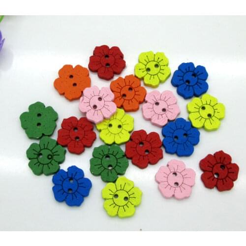 200pcs Colorful 2 Holes Mixed Sunflower Wooden Buttons For Clothes Crafts Sewing Scrapbooking DIY Accessories 15mm