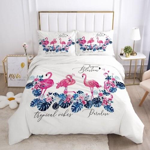 3D luxury bed linen Bedding set Blanket cover set sheet euro 2.0 1.5 family for home Bed set 4pcs Nordic style flamingo
